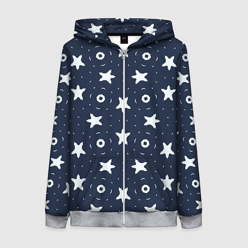 Женская толстовка на молнии Белые кольца и звезды на синем / 3D-Меланж – фото 1