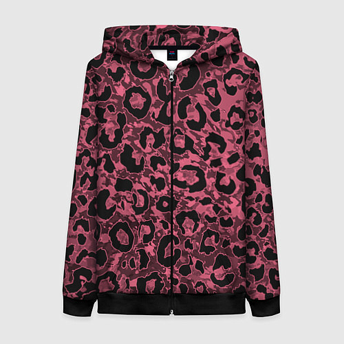 Женская толстовка на молнии Тёмный пыльно-розовый стилизация под леопарда / 3D-Черный – фото 1