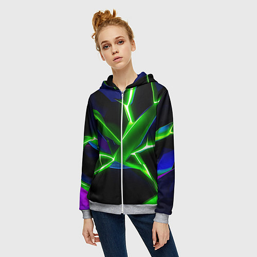 Женская толстовка на молнии Green glow / 3D-Меланж – фото 3