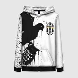 Толстовка на молнии женская Ювентус черная птица краски, цвет: 3D-черный