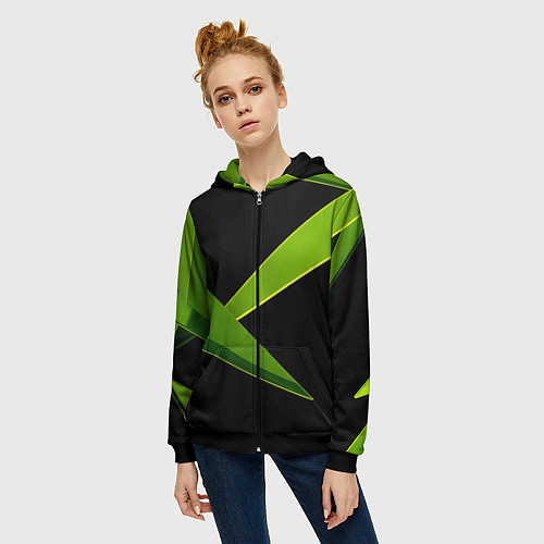 Женская толстовка на молнии Geometric neon / 3D-Черный – фото 3