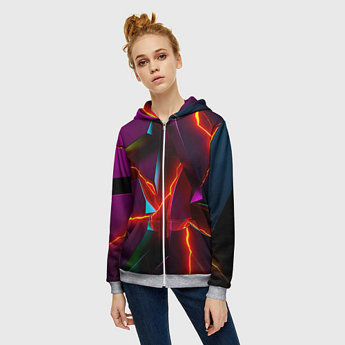 Женская толстовка на молнии Fractures multicolored tiles / 3D-Меланж – фото 3