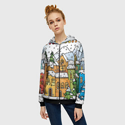 Толстовка на молнии женская Новогодний снегопад, цвет: 3D-черный — фото 2