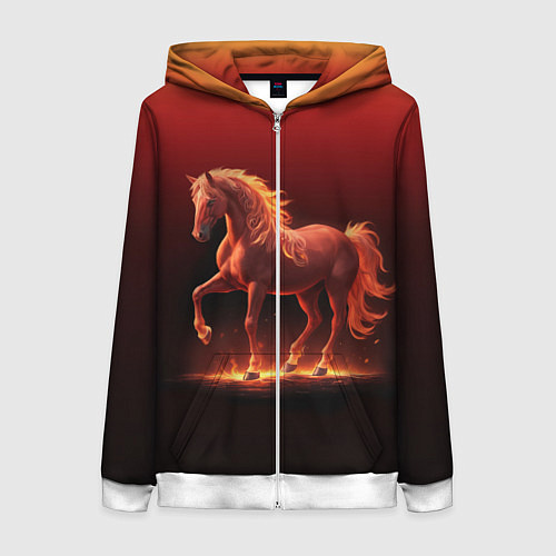 Женская толстовка на молнии Узор с конем огнем / 3D-Белый – фото 1