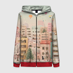 Женская толстовка на молнии Объемный новогодний город