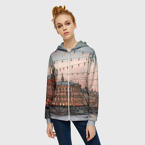 Женская толстовка на молнии Новогодний зимний Питер / 3D-Меланж – фото 3