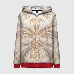 Толстовка на молнии женская Перламутровый орнамент с перьями, цвет: 3D-красный