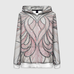 Женская толстовка на молнии Нежно розовый орнамент из перьев