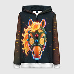 Толстовка на молнии женская Новогодняя мандариновая лошадь, цвет: 3D-белый