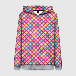 Женская толстовка на молнии Разноцветный цветочный узор ретро