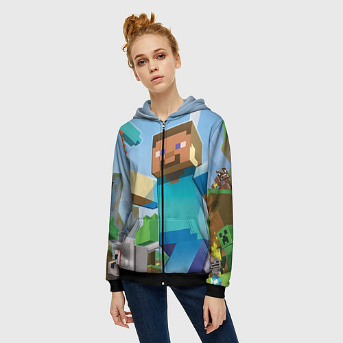 Женская толстовка на молнии Minecraft World / 3D-Черный – фото 3
