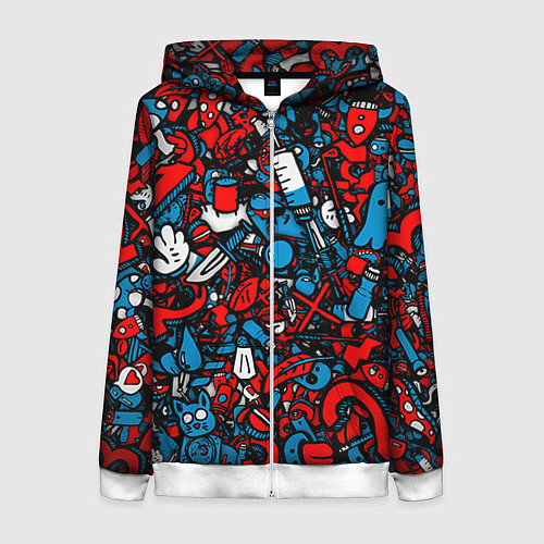 Женская толстовка на молнии Стикербомбинг / 3D-Белый – фото 1