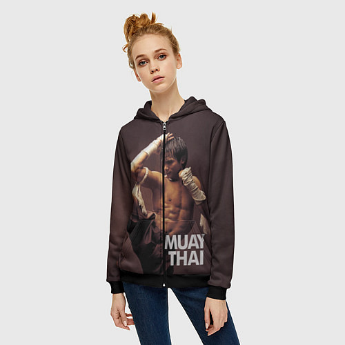 Женская толстовка на молнии Муай тай боец / 3D-Черный – фото 3