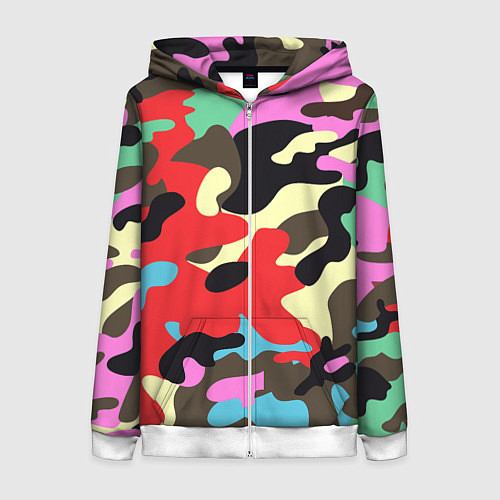 Женская толстовка на молнии Яркий камуфляж / 3D-Белый – фото 1