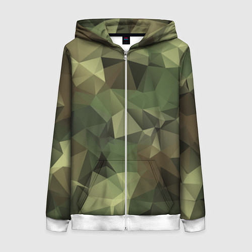 Женская толстовка на молнии Полигональный камуфляж / 3D-Белый – фото 1