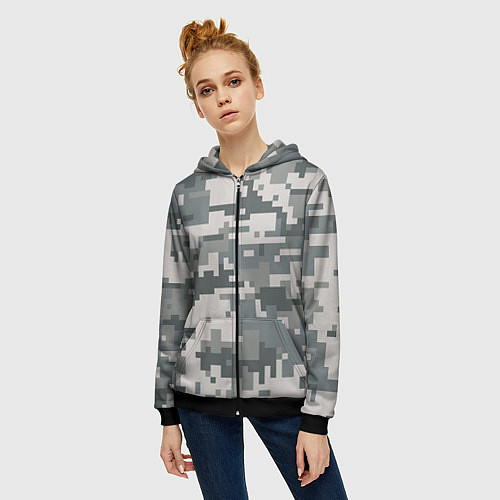 Женская толстовка на молнии Камуфляж / 3D-Черный – фото 3
