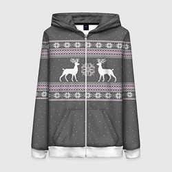 Толстовка на молнии женская Узор с оленями, цвет: 3D-белый