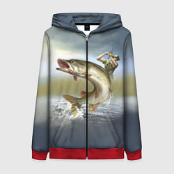 Толстовка на молнии женская Дерзская щука, цвет: 3D-красный