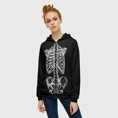 Женская толстовка на молнии Скелет / 3D-Черный – фото 3