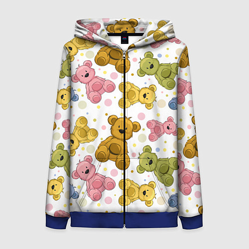 Женская толстовка на молнии Любимые медвежата / 3D-Синий – фото 1