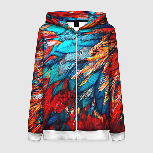 Женская толстовка на молнии Перья / 3D-Белый – фото 1