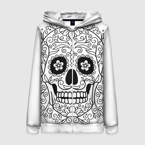 Женская толстовка на молнии Мексиканский череп / 3D-Белый – фото 1