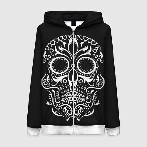 Женская толстовка на молнии Мексиканский череп на черном / 3D-Белый – фото 1