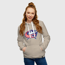 Толстовка-худи хлопковая женская Columbus Blue Jackets, цвет: миндальный — фото 2