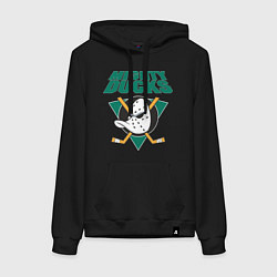 Толстовка-худи хлопковая женская Anaheim Mighty Ducks, цвет: черный