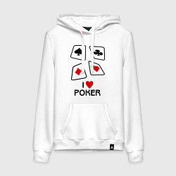 Толстовка-худи хлопковая женская I love poker, цвет: белый