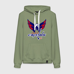 Толстовка-худи хлопковая женская Washington Capitals: Ovechkin, цвет: авокадо