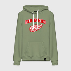 Толстовка-худи хлопковая женская Detroit Red Wings, цвет: авокадо