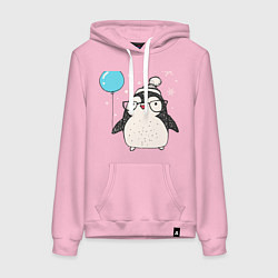 Толстовка-худи хлопковая женская Пингвин с шариком, цвет: светло-розовый