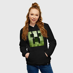 Толстовка-худи хлопковая женская Мinecraft creeper, цвет: черный — фото 2