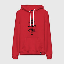 Толстовка-худи хлопковая женская Keep Calm & Ctrl + Z, цвет: красный