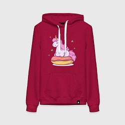 Толстовка-худи хлопковая женская Единорог на пончике, цвет: маджента
