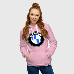 Толстовка-худи хлопковая женская Logo BMW, цвет: светло-розовый — фото 2