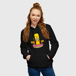 Толстовка-худи хлопковая женская Гомер на пончике, цвет: черный — фото 2