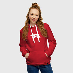 Толстовка-худи хлопковая женская TFK: White Logo, цвет: красный — фото 2