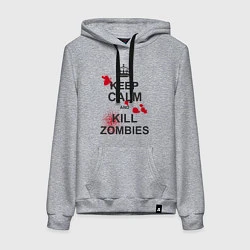 Толстовка-худи хлопковая женская Keep Calm & Kill Zombies, цвет: меланж