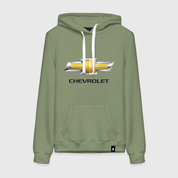 Толстовка-худи хлопковая женская Chevrolet логотип, цвет: авокадо
