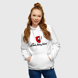Толстовка-худи хлопковая женская Logo lamborghini, цвет: белый — фото 2