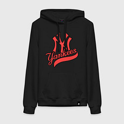 Толстовка-худи хлопковая женская New York Yankees logo, цвет: черный