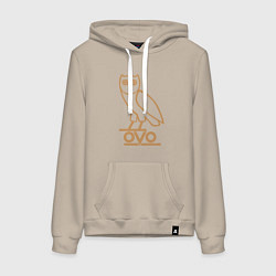 Толстовка-худи хлопковая женская OVO Owl, цвет: миндальный