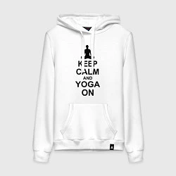 Толстовка-худи хлопковая женская Keep Calm & Yoga On, цвет: белый