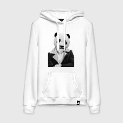 Толстовка-худи хлопковая женская Панда в свитере, цвет: белый