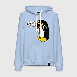 Толстовка-худи хлопковая женская Пингвин: Linux, цвет: мягкое небо
