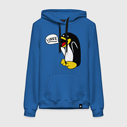 Толстовка-худи хлопковая женская Пингвин: Linux, цвет: синий