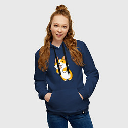 Толстовка-худи хлопковая женская Корги лапочка, цвет: тёмно-синий — фото 2