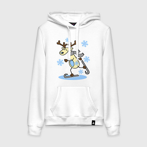 Женская толстовка-худи Олень на лыжах / Белый – фото 1